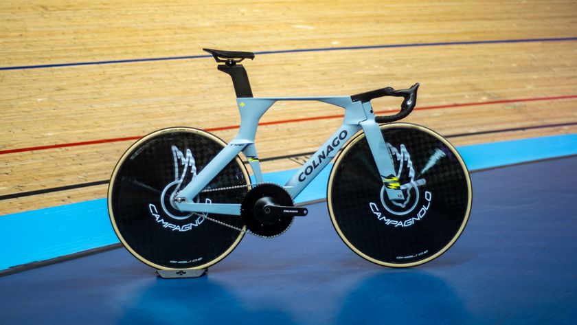 A Colnago T1Rs track bike in a velodrome 