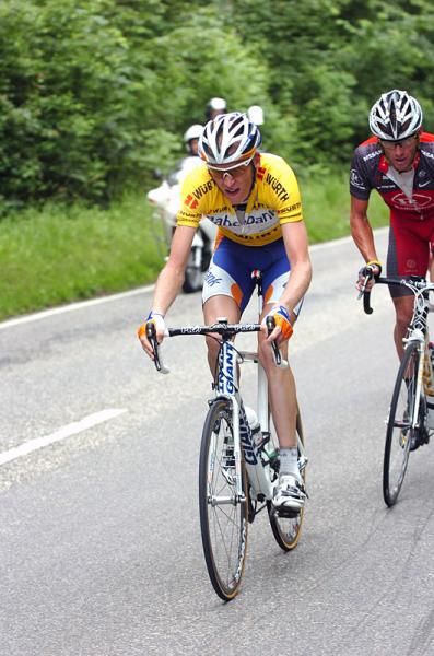 Race leader Robert Gesink (Rabobank) worked hard to defend his yellow jersey.