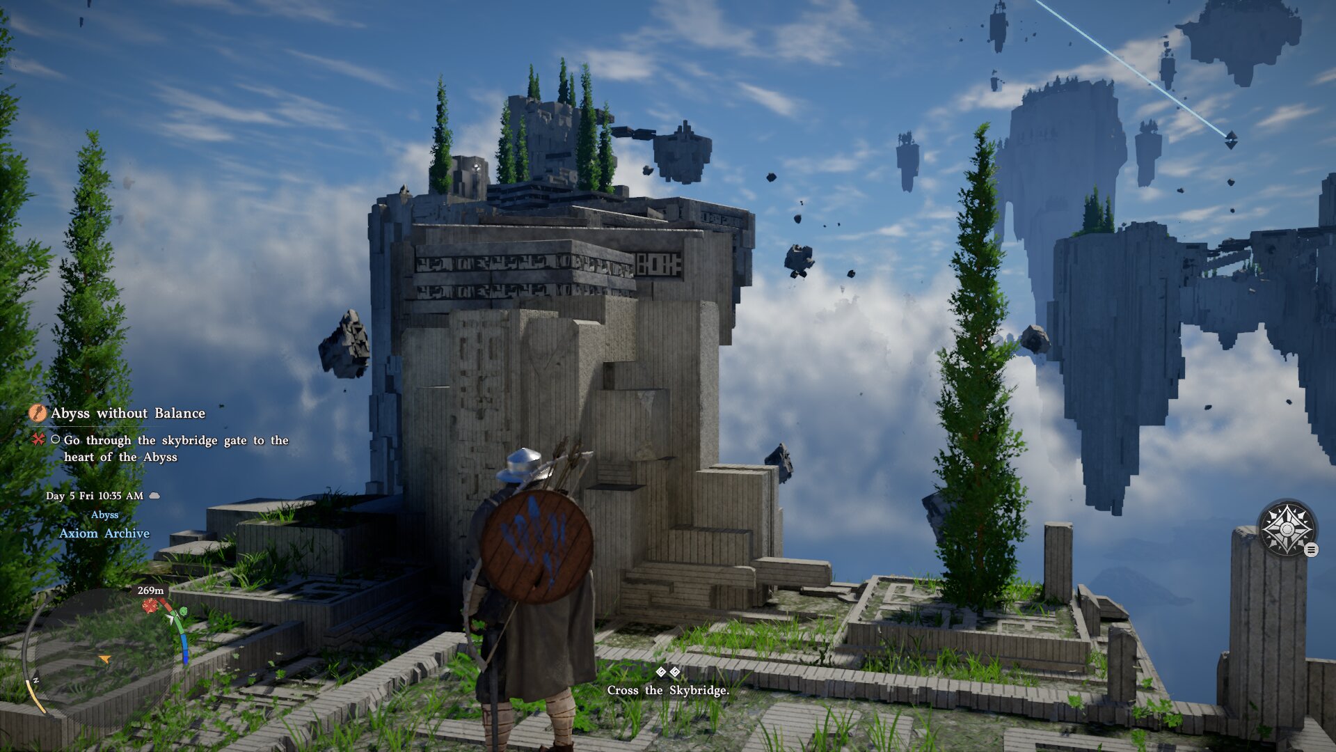 Crimson Desert screenshot of Kliff navigating an Abyss puzzle in the sky.