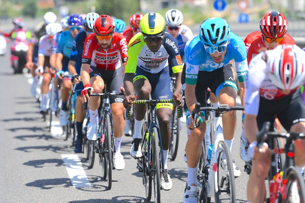 NAPOLI, ITALY - MAY 14: Hailu Biniam Girmay of Eritrea and Team Intermarch&Atilde;&copy; - Wanty - Gobert Mat&Atilde;&copy;riaux competes in the breakaway during the 105th Giro d'Italia 2022, Stage 8 a 153km stage from Napoli to Napoli / #Giro / #WorldTour / on May 14, 2022 in Napoli, Italy. (Photo by Tim de Waele/Getty Images)