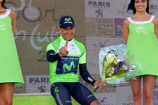 Dayer Quintana celebrates taking over the race lead at the Tour de San Luis.