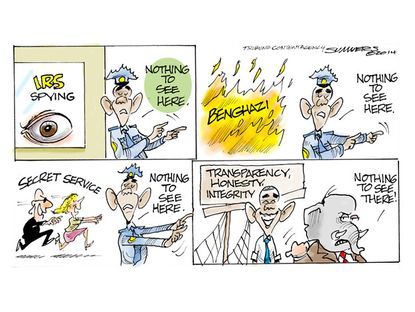 Obama cartoon IRS Benghazi Secret Service