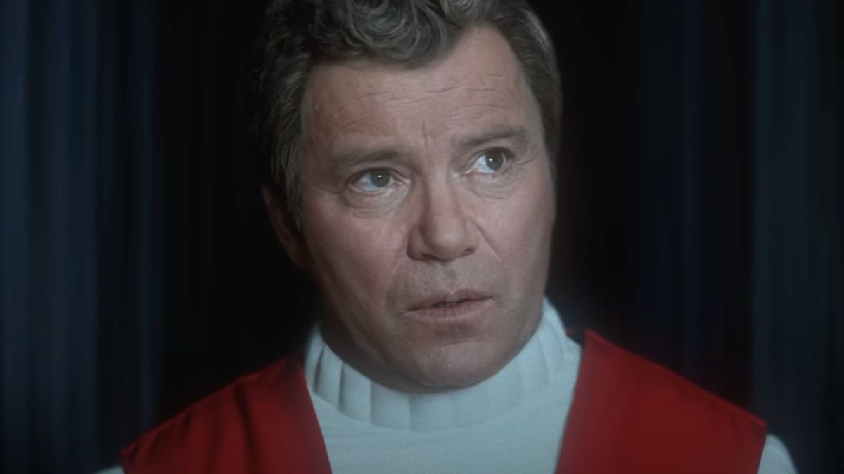 Captain Kirk stares into the void with a puzzling look in his eyes. 