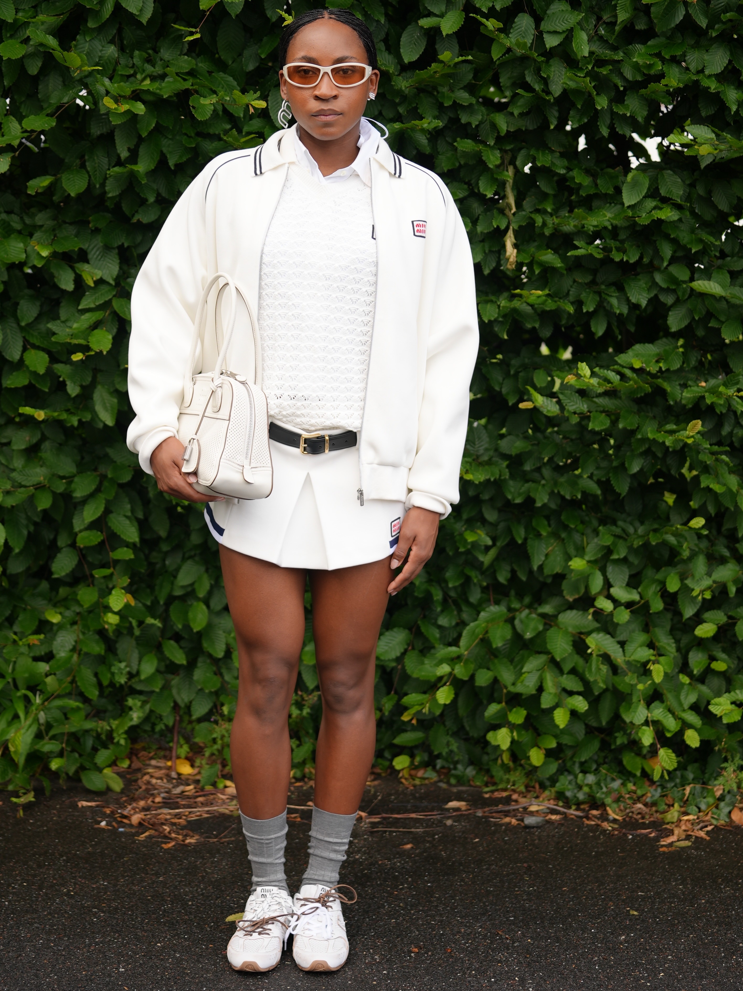 Coco Gauff wearing the new Miu Miu court essentials collection.