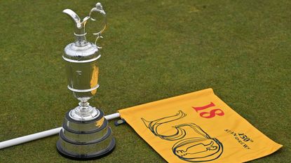 Claret Jug and 150th Open flag pictured