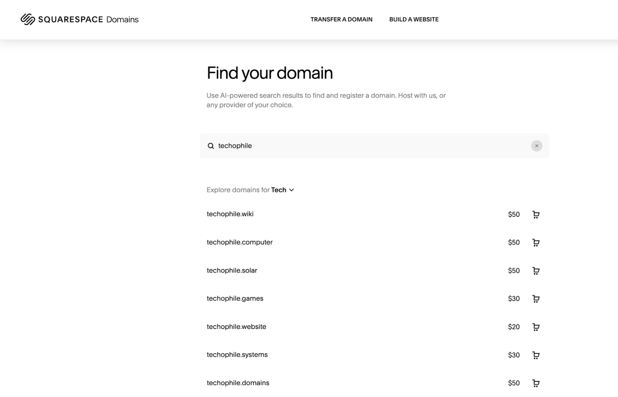 screenshot of squarespace domain page