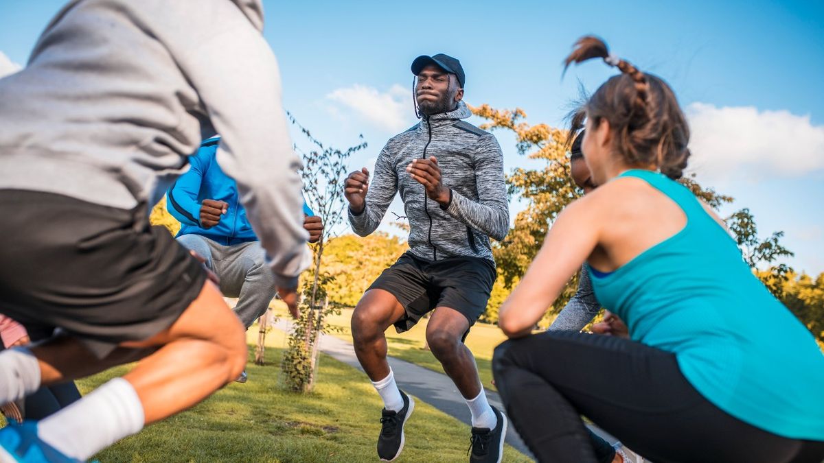 People exercising in a park