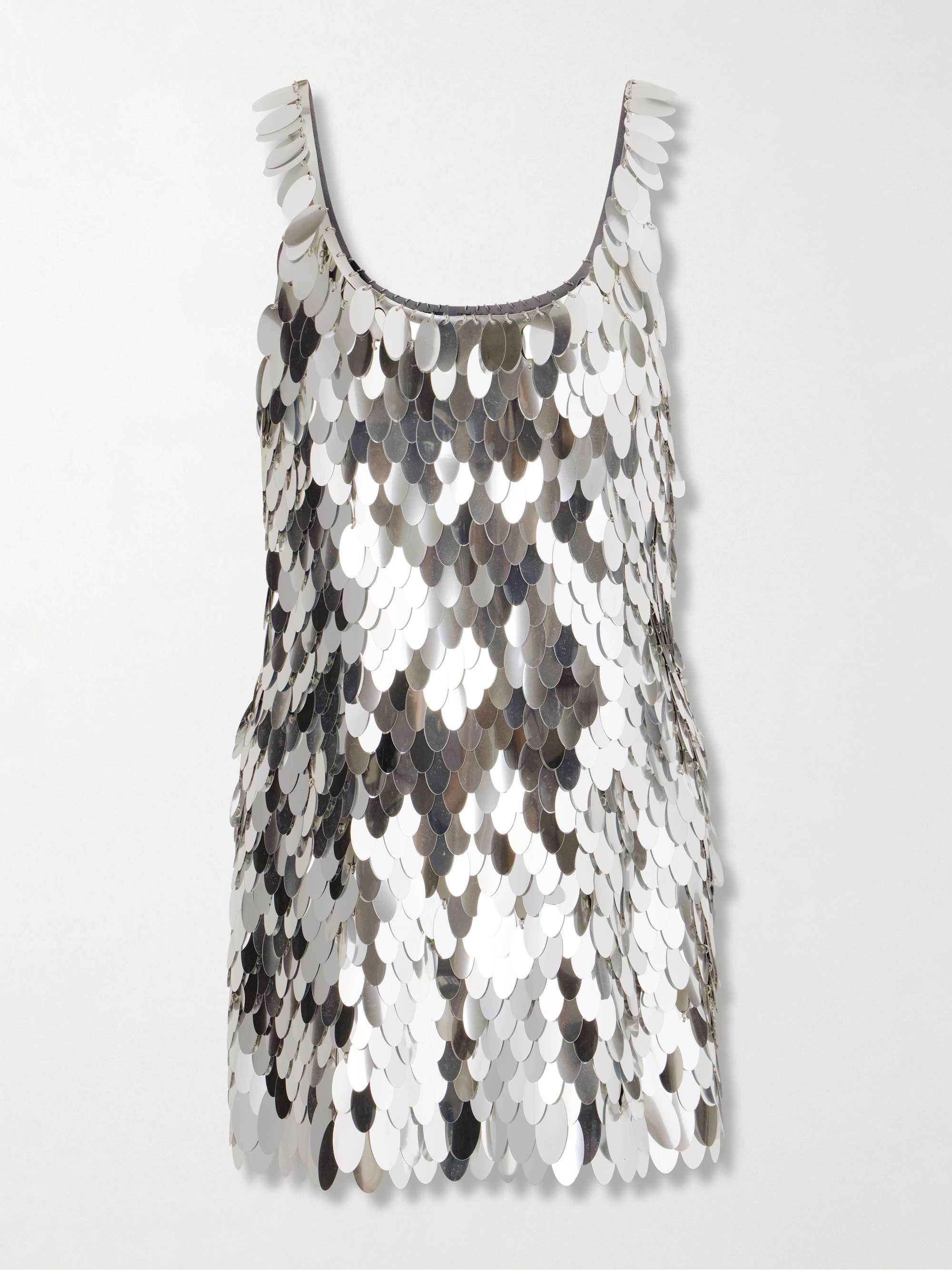Sequined Silver-Tone Chainmail Mini Dress