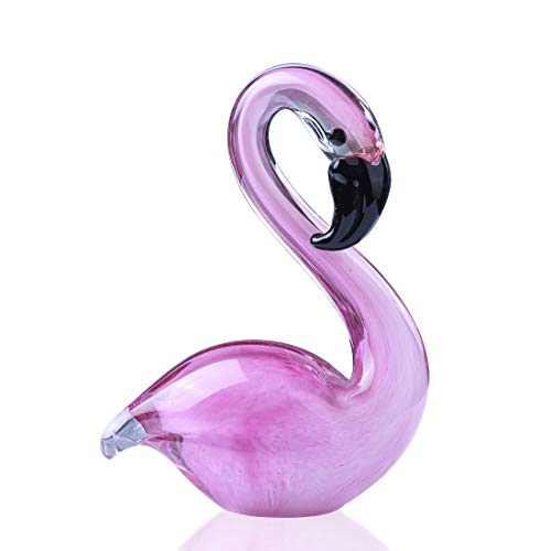 Qfkris Hand Blown Glass Pink Flamingo Figurines, Art Glass Flamingo Sculpture, Souvenir Home Decor Valentines Day Gift for Women