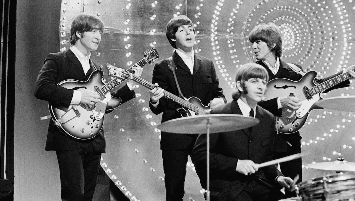 The Beatles perform &#039;Rain&#039; and &#039;Paperback Writer&#039; on BBC TV show &#039;Top Of The Pops&#039; in London on 16th June 1966