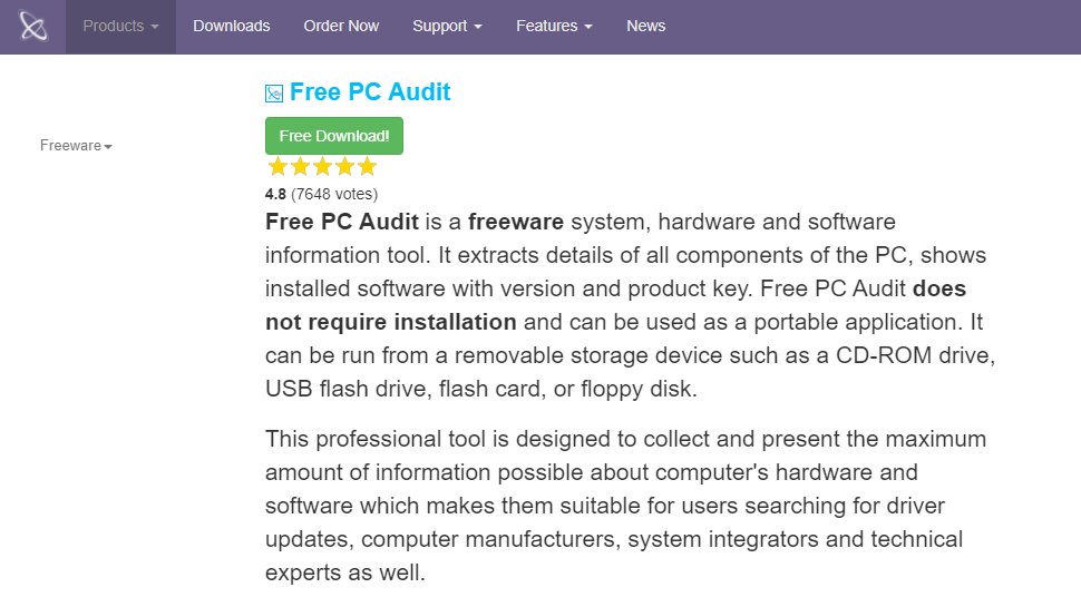 Tangkapan layar situs web untuk Audit PC Gratis
