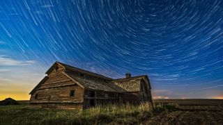 How to photograph star trails: Circumpolar star trails over a grand old barn in southern Alberta