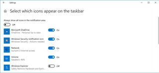 Taskbar notification icons selection