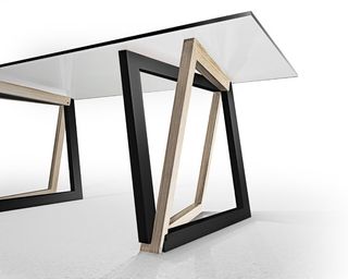 Quadror system being used as a trestle table