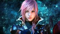 Final Fantasy XIII heroine Lightning facing the viewer wearing a set of black armor