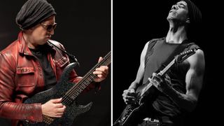 DarWin and Greg Howe: on the left, the mysterious DarWin, in a beanie and shades, playing an S-style, and on the right, we have the virtuoso Howe who gave his sound what he needed.