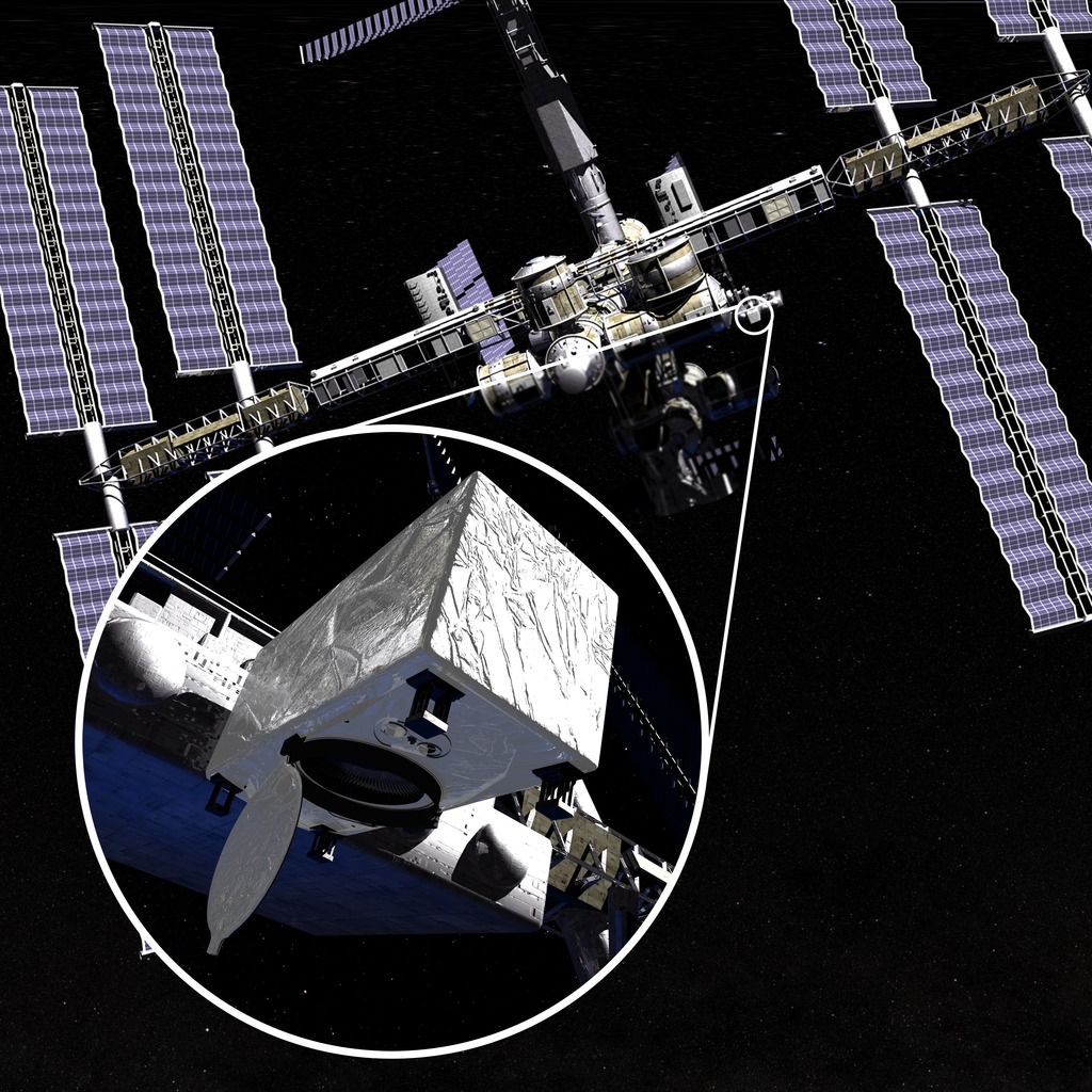 Artist&#039;s concept of NASA&#039;s Cloud-Aerosol Transport System (CATS) instrument, which will measure clouds and aerosols in Earth&#039;s atmosphere from its perch on the exterior of the International Space Station.