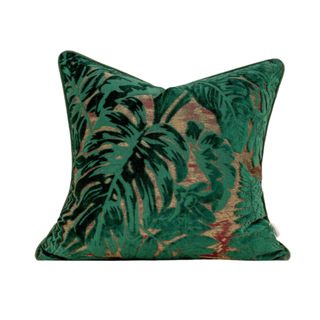 Alerfa 18 X 18 Inch Green Teal Square Maple Leaf Pillow Embroidery Cut Velvet Cushion Case Luxury Modern Lumbar Throw Pillow Cover Decorative Pillow for Couch Sofa Living Room Bedroom Car