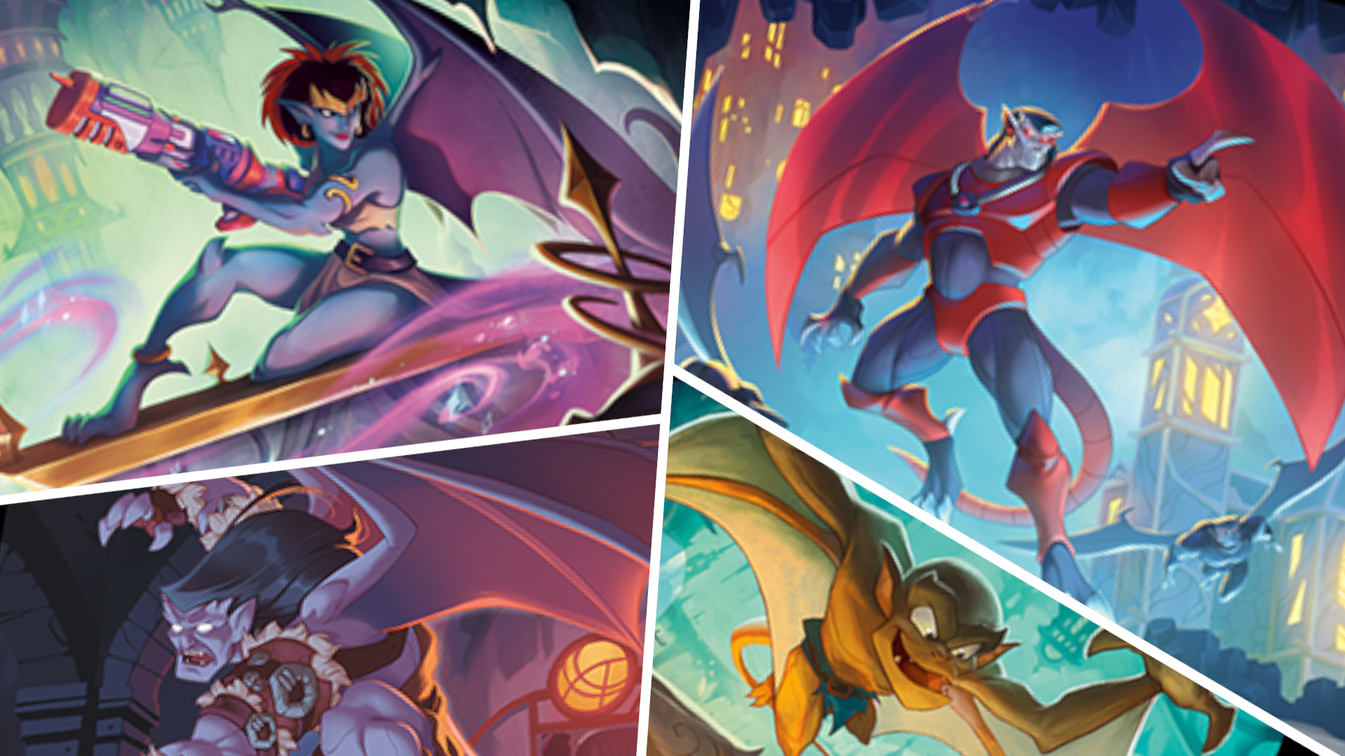 Disney Lorcana Gargoyles characters, divided by white lines