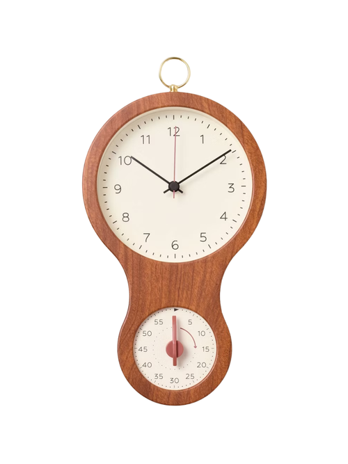 Faux Wood and Brass Kitchen Wall Clock and Timer