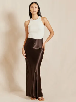 Albaray Satin Midi Skirt, Chocolate