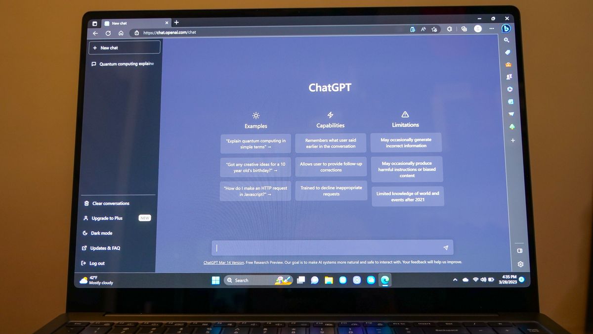 ChatGPT main chat screen on a Samsung Galaxy Book 3 Ultra