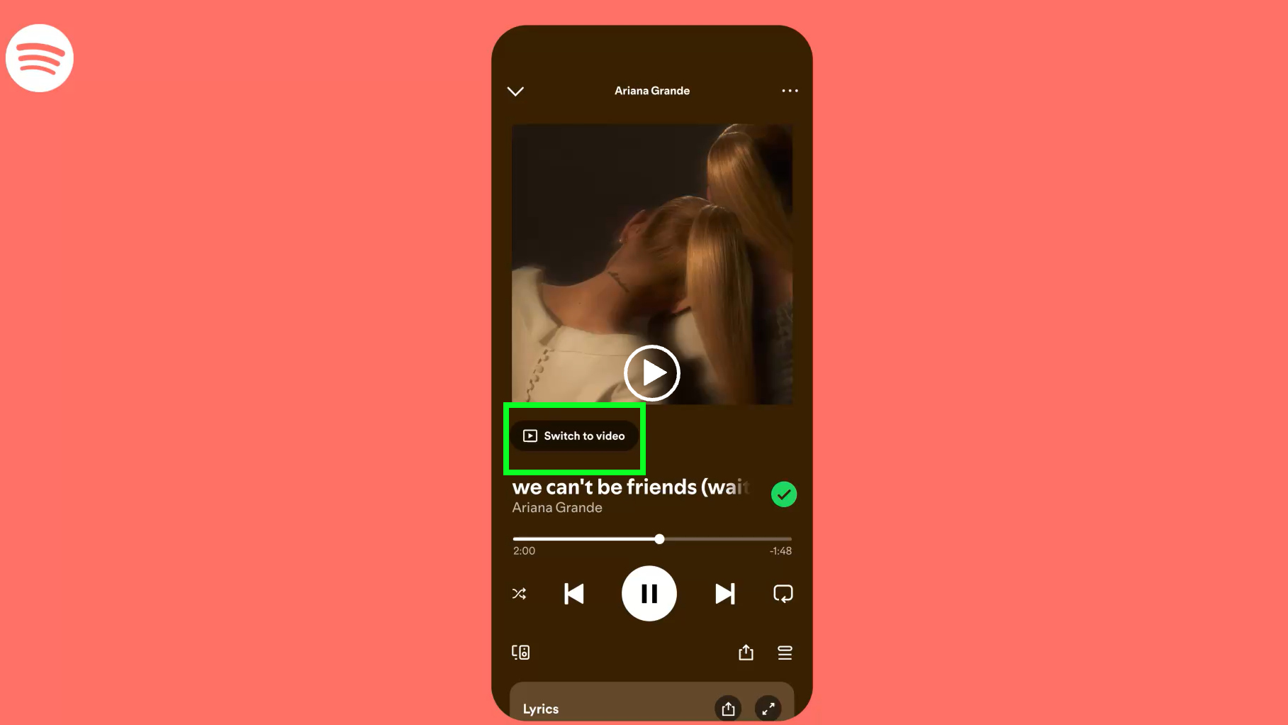 A screenshot showing the music video beta feature in Spotify