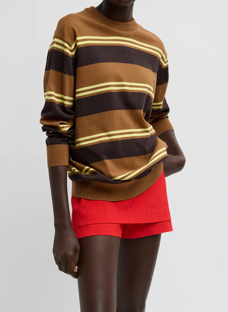 Tibi, Super Fine Gauge Striped Perfect Crewneck Pullover