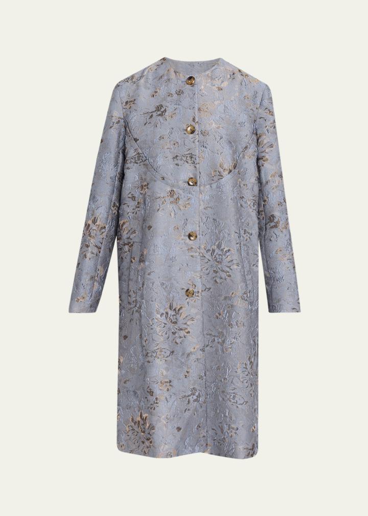 Textured Floral Jacquard Single-Breasted Car Coat