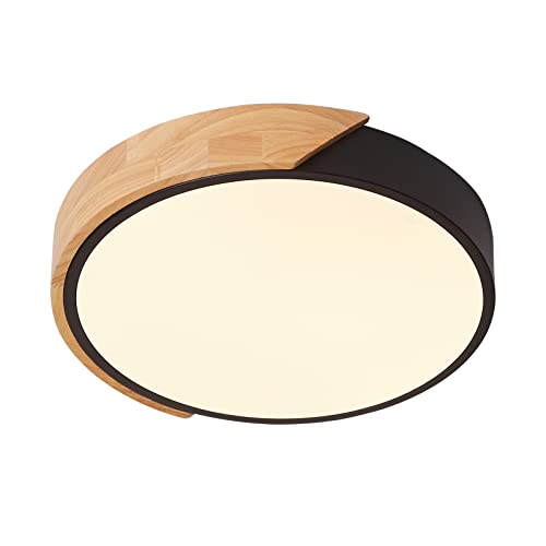 Schindora Led Ceiling Light 24w Warm White 3000k 1600lm, Indoor Wooden Round Modern Led Ceiling Lights &amp;Oslash;30cm for Lounge Hallway Home Office Porch