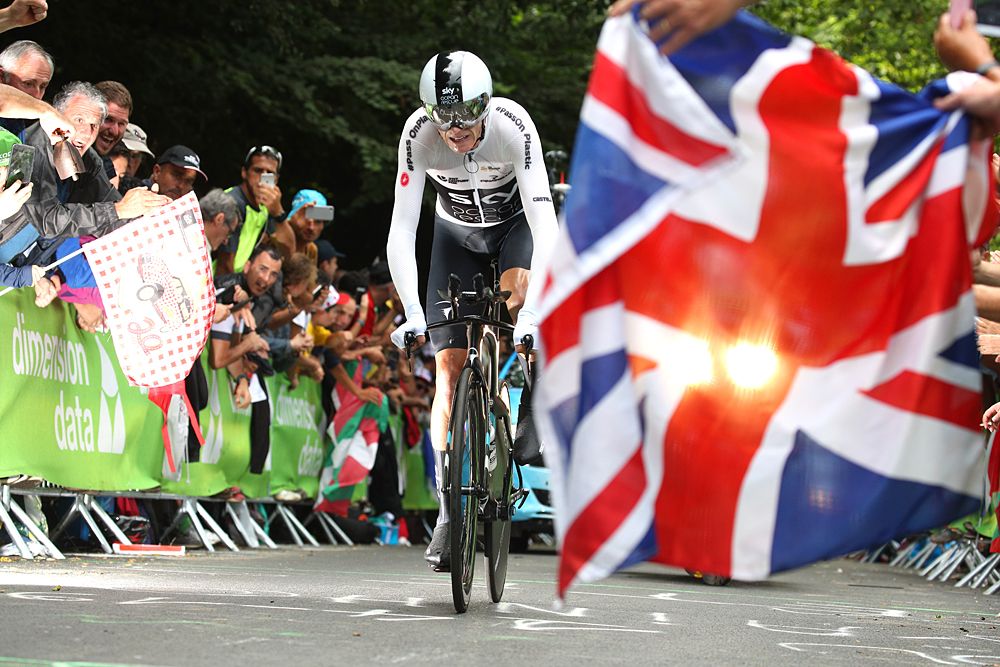 Chris Froome (Team Sky) finished second on stage 20 at the Tour de France