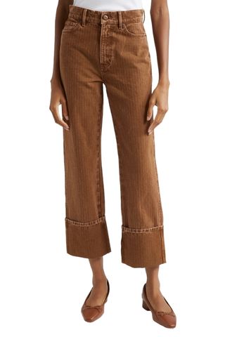 Dylan Cuffed Herringbone High Waist Relaxed Straight Leg Pants