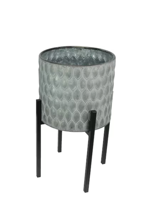 Galvanized Zinc Finish Metal Planters Set of 2 