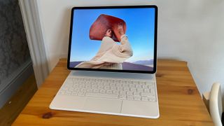 The iPad Pro 2021 with Magic Keyboard on a table