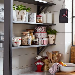 kitchen with storage shelves