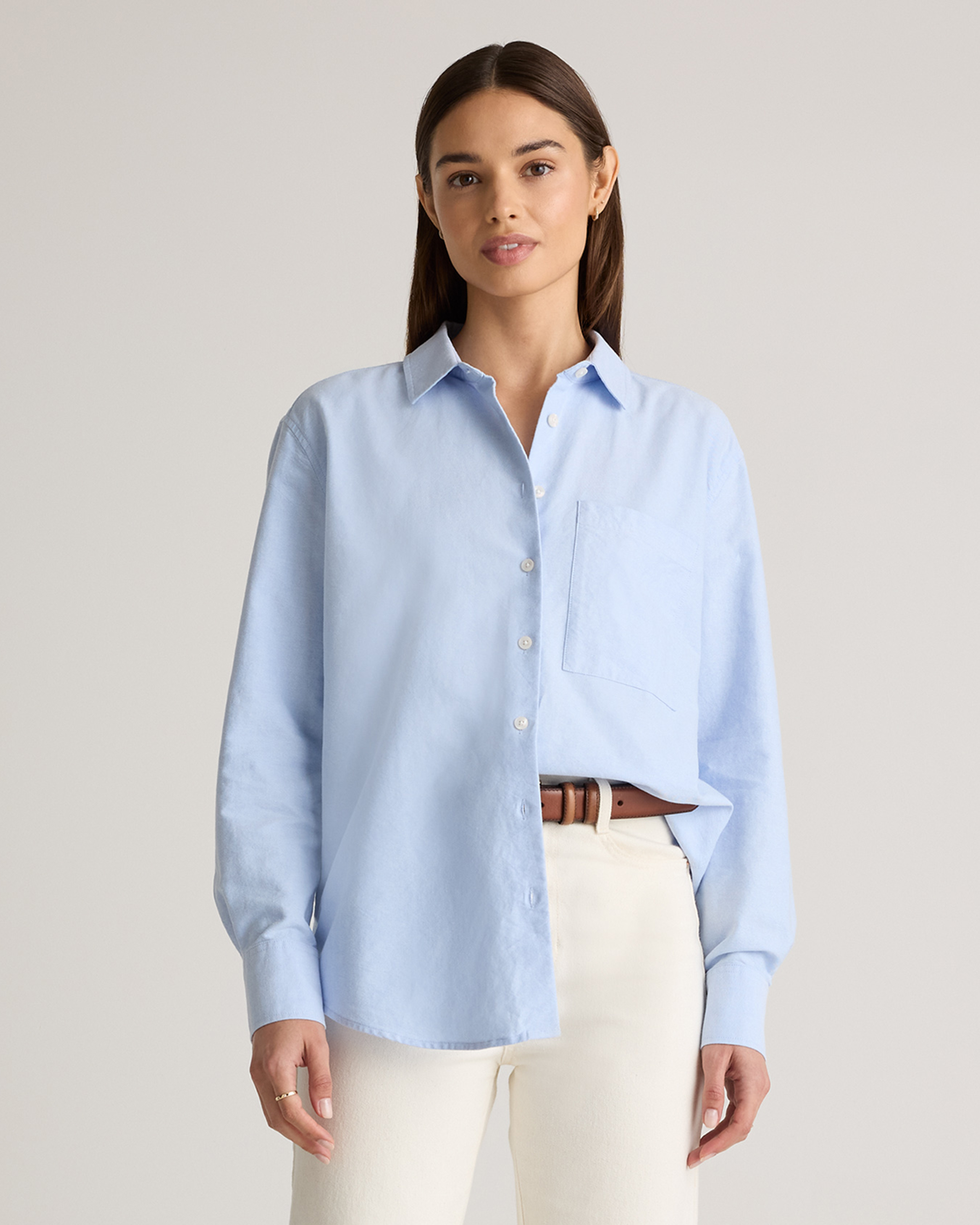 Quince, Organic Cotton Relaxed Oxford Shirt in Pale Blue