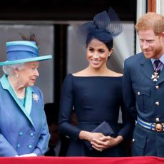 Queen Elizabeth, Prince Harry, and Meghan Markle at Trooping the Colour