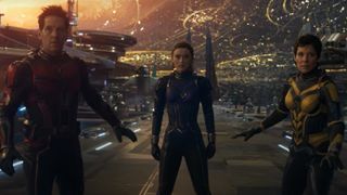 Paul Rudd, Kathryn Newton and Evangeline Lilly in Ant-Man and the Wasp: Quantumania