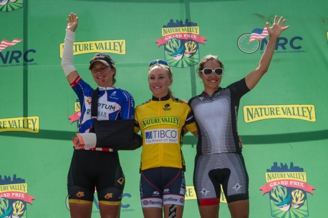 Nature Valley Grand Prix final women's podium (L-R): Jade Wilcoxson, Shelley Olds and Carmen Small