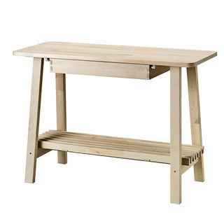 wooden workbench with legstand in brown colour