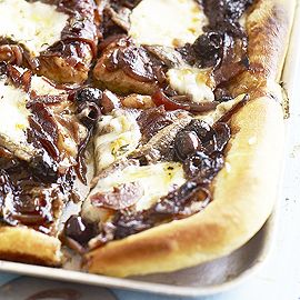Caramelised red onion and anchovy pizza with black olives-feel good recipes-woman and home