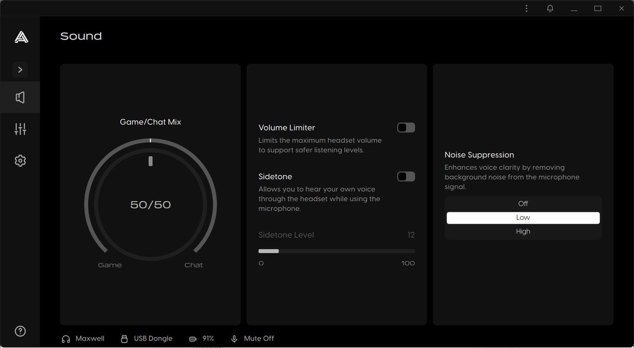 A screenshot of Audeze's 2026 Windows app for configuring its audio products