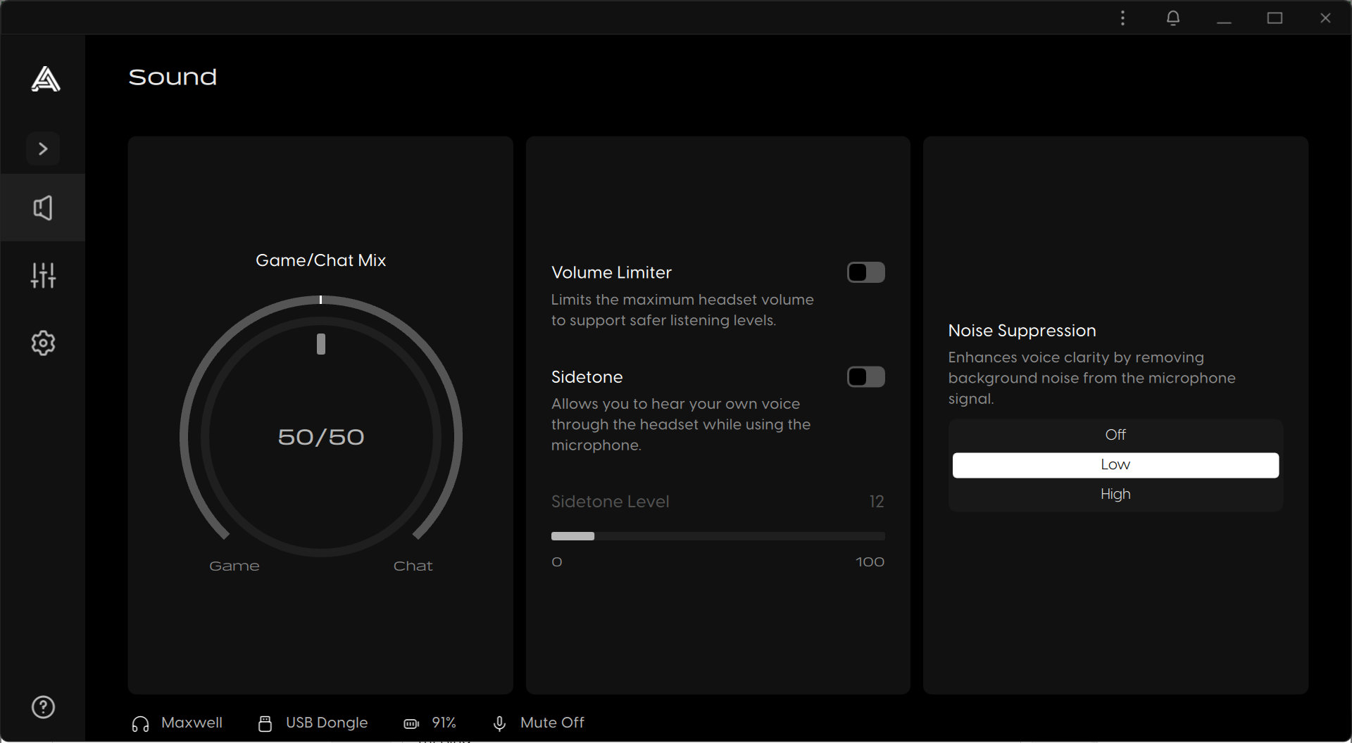 A screenshot of Audeze's 2026 Windows app for configuring its audio products