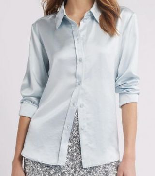 Image of blue satin shirt