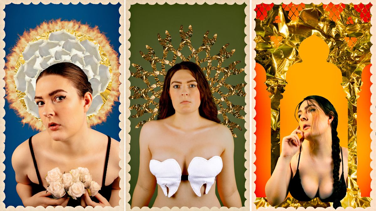 A triptych of images from Claudy Woods&#039; 10-image series &#039;Every Saint Has a Past&#039;, which explores gender and spirituality through saint reimaginings and was a finalist in the Unpublished Photo 2024 competition