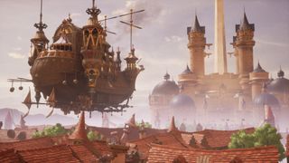A floating ship heads towards Alexandria in Final Fantasy 9