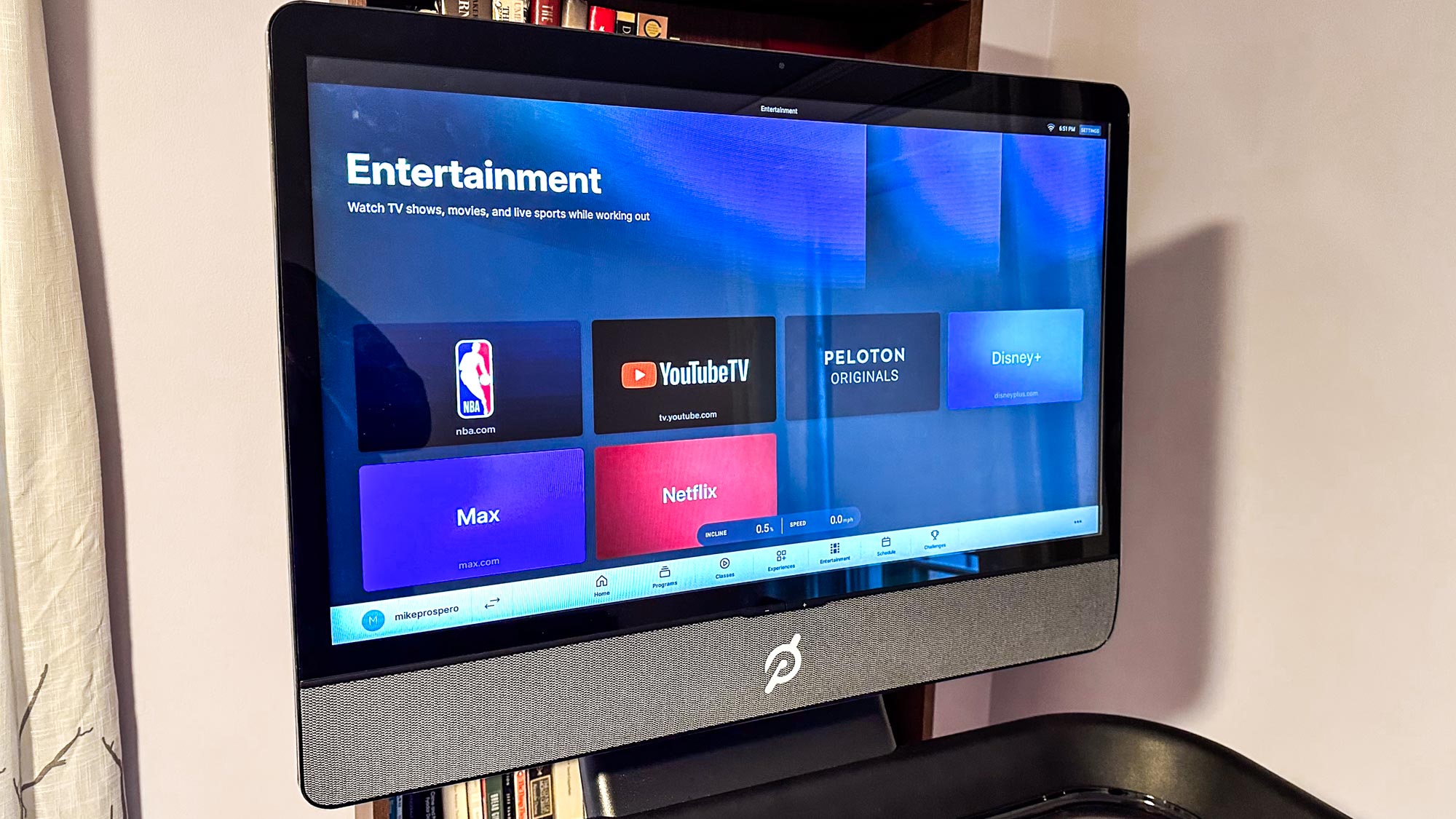 Peloton Tread+ display showing streaming options