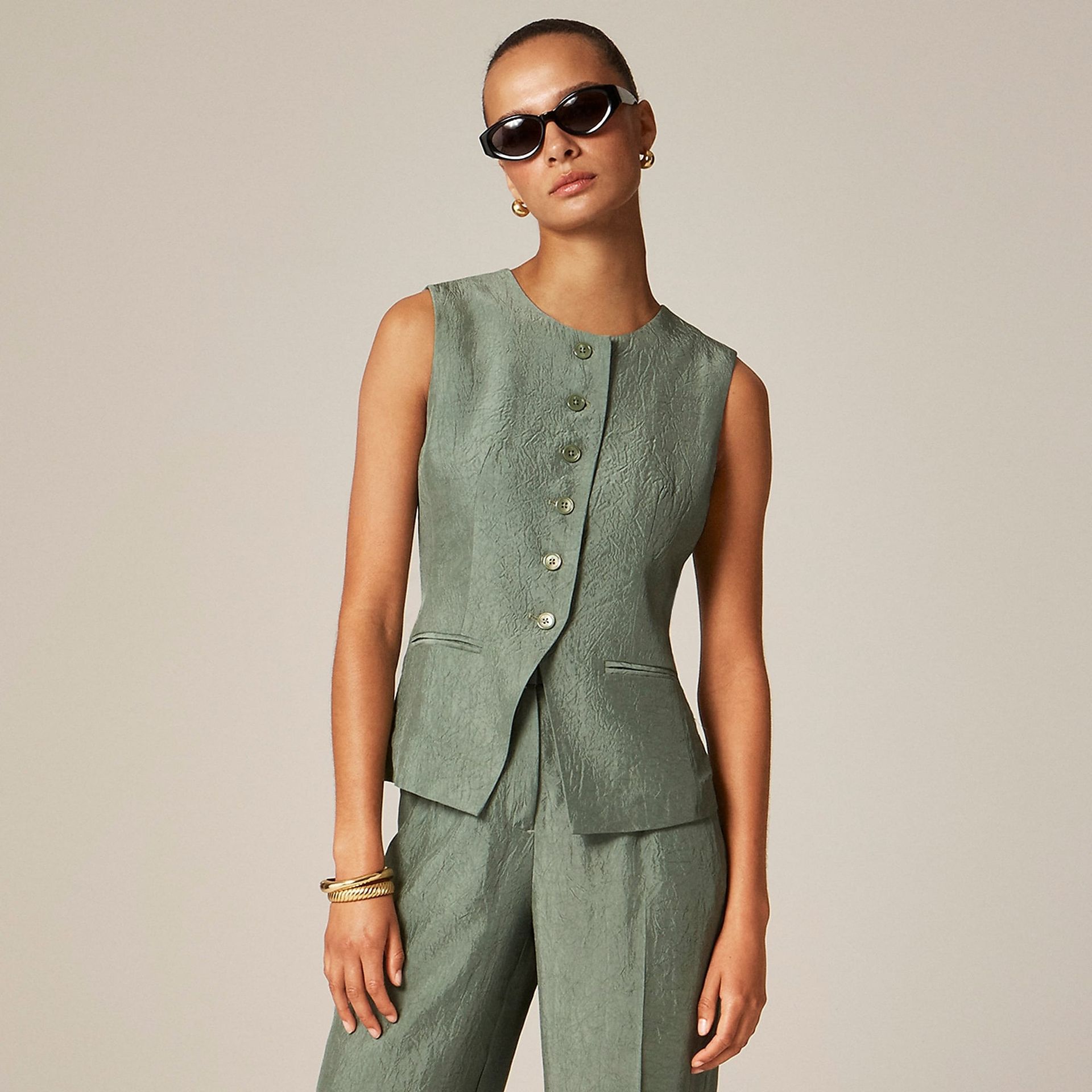 J.Crew, Essential Cutaway Vest Top in Textured Satin