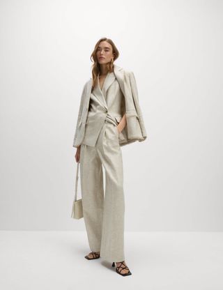 Linen Blend Wide Leg Trousers