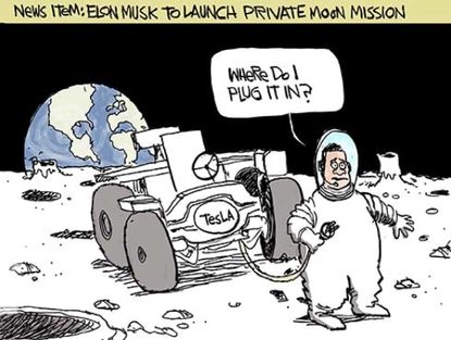 Editorial Cartoon U.S. Elon Musk Tesla Moon NASA Car